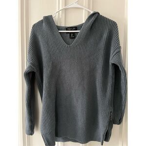 Rachel Zoe cotton slate blue hoodie v neck sweater S
